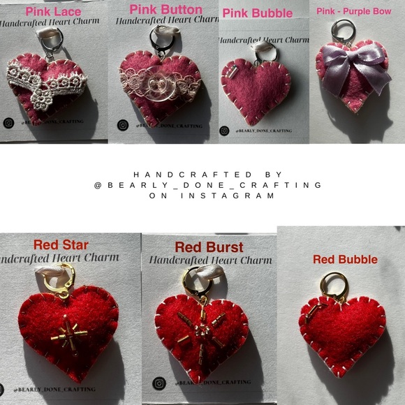 Hand Crafted Red and Pink Heart Charms Pendants - Picture 3 of 14